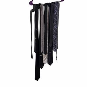 Assorted Men's Ties in Black, Gray, and Purple- 8 Lot
